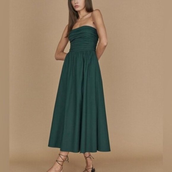 NEW Reformation Lissa Cotton Midi Dress Forest Green Removable Strap | US 4 UK 8 - Picture 1 of 13